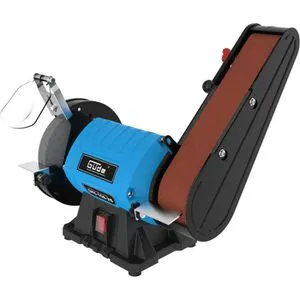 Güde Kombischleifer GKS 150-25, 250 Watt - Schleifmaschinen mit 250 Watt Leistung, ideal für präzises Schleifen dank stabiler Bauweise und kugelgelagerter Schleifachsen. Inklusive Schleifband K80 für vielseitige Anwendungen.