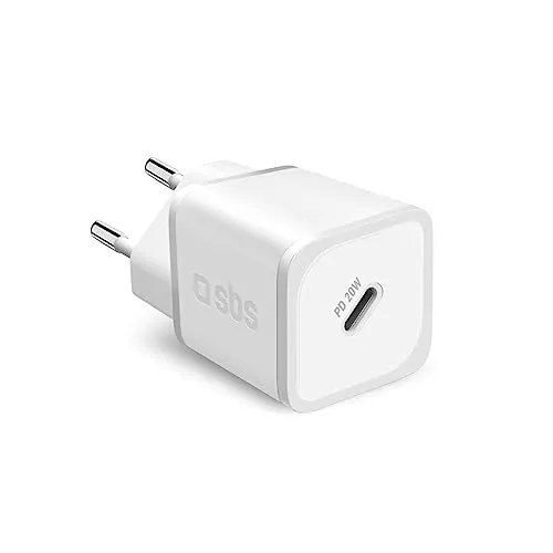 SBS Tragbares Ladegerät für Samsung, iPhone, Xiaomi, Oppo, 20W schnelles Gan Ladegerät für Smartphones und Tablets, schnelles und sicheres Power Delivery Ladegerät mit USB-C, weiß