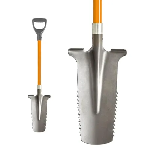PAGEN® Spaten mit Wurzelsäge, Spitze aus Karbonstahl mit scharfen Zähnen, Gärtnerspaten 114 cm, mit ergonomischem Griff und breiter Trittkante