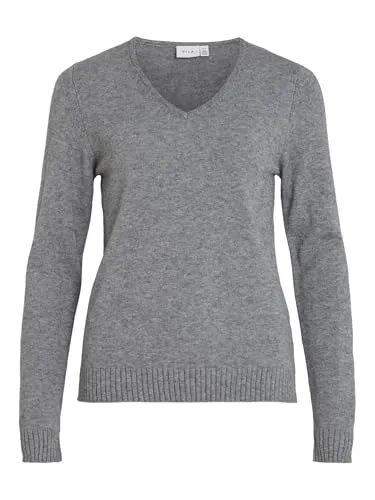VIRIL V-Neck L/S Knit TOP - NOOS - Pullover für Damen mit V-Ausschnitt, übergroßen Schultern und gerippten Kanten für optimalen Tragekomfort. Perfekt für einen lässigen Look.