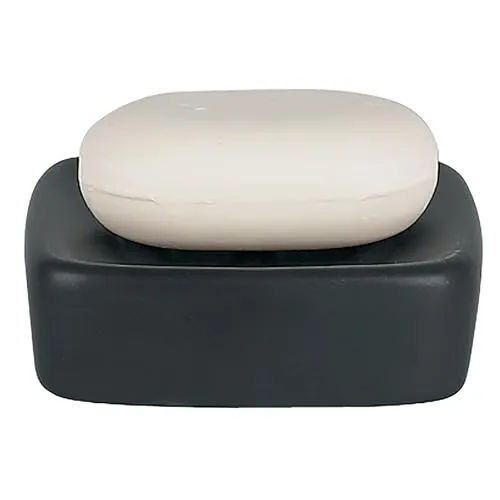 Spirella Seifenschale Steinoptik dekorative Badausstattung Seifenablage RETR Maße: 11 x 11 x 3 cm-Schwarz matt, Black