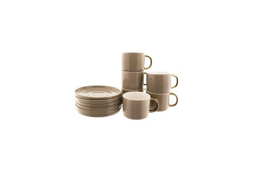 Elegante Porzellan-Kaffeetassen mit goldenem Henkel und Unterteller - Set aus 12 stilvollen Kaffeetassen (200 ml) aus hochwertigem Porzellan, ideal für besondere Anlässe und den täglichen Genuss. Ein elegantes Design, das jeden Tisch aufwertet.