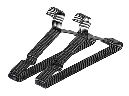 WENKO Kleiderbügel Sascha Schwarz, 20er Set, Garderobenbügel mit Non-Slip Beschichtung, verchromtes Metall, 40,5 x 20 x 0,3 cm, Schwarz