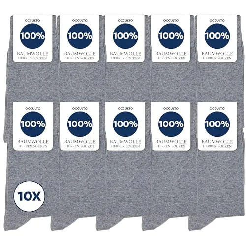 Produktbild Occulto Herren 100% Baumwolle Socken 10-20er Pack (Modell: Ingo) 43-46 10 Paar | Grau