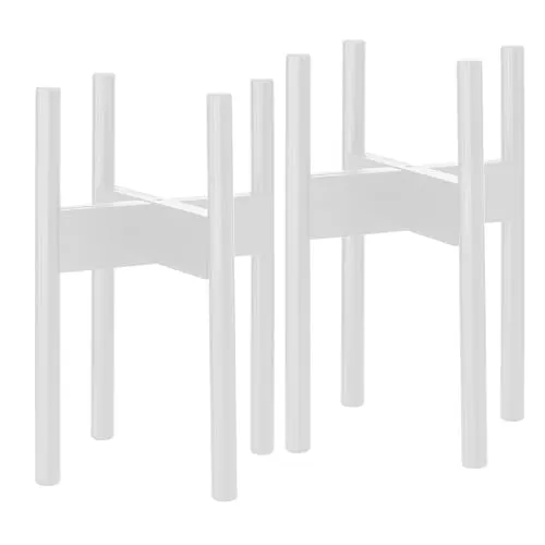 Rubberneck 2er Set Bambus Pflanzenständer - Verstellbare Blumentopfständer aus Bambusholz für den Innen- und Außenbereich - Weiß