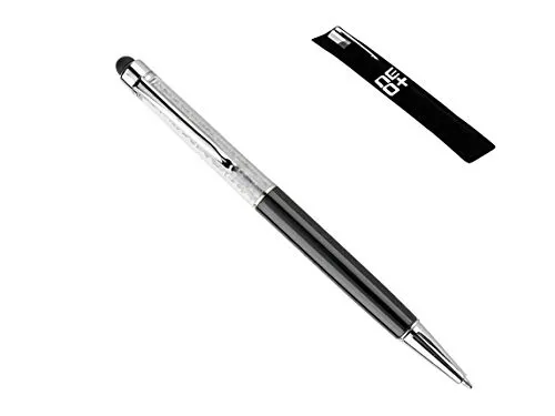 Hochwertiger kapazitiver 2-in-1-Touchscreen-Stift und Kugelschreiber mit Kristallen. Stift Beutel und Stift Nachfüllung enthalten (SCHWARZ)