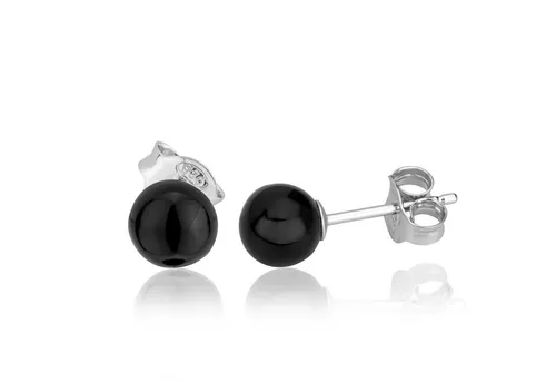 NKlaus Paar echte Onyx Ohrstecker 925 Sterlingsilber rhodiniert 6mm Ohrringe Damen rund 3776