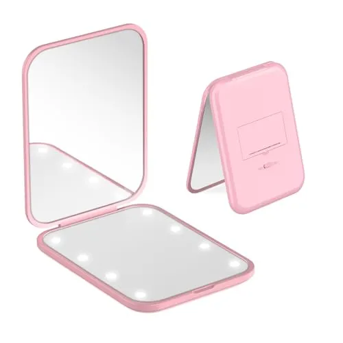 Taschenspiegel 1X/3 Vergrößerung LED-Kompaktspiegel mit Iternal Biattery | Tragbar Faltbar, Taschenspiegel für Geldbörse, Reisen und den Täglichen Gebrauch