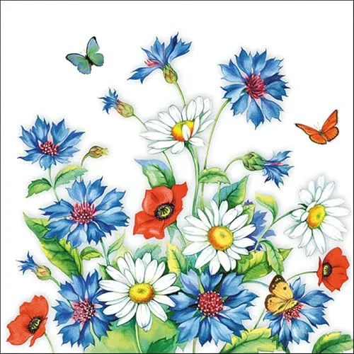 Servietten Cornflower Kornblumen Mohn Margerite Sommer Tischdeko 33x33cm 20