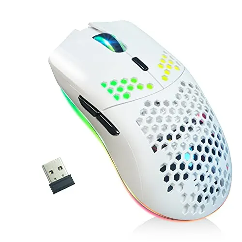XZXWZX Kabellose Gaming-Maus mit Wabenstruktur, 11 Hintergrundbeleuchtung, RGB Chrom, 3.400 DPI, 6 programmierte Tasten, USB-Empfänger, energiesparend, kabellose Maus für PC/Mac/Laptop, Schwarz