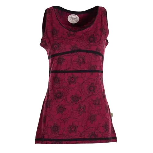 Vishes - Alternative Bekleidung - Damen Sommer-Top Tank-Top Blümchen T-Shirt ärmellos dunkelrot 34-36