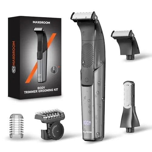 MAXGROOM 2-in-1 Elektrischer Körperrasierer Herren, IPX6 Intimrasierer Mann | Trocken-Nass-Rasierer Herren Elektrisch, USB-C Rasierer Herren für Intimbereich und Körper, LED-Anzeige, 120g, Body Groomer
