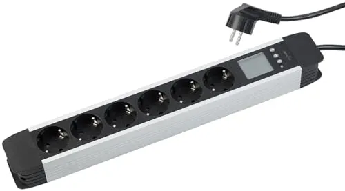 revolt Steckerleisten: 6-Fach-Alu-Steckdosenleiste mit Stromverbrauchszähler und LCD-Display (Steckdosenleiste mit Stromzähler, Echtzeit-Stromzähler, Steckdosenwürfel)