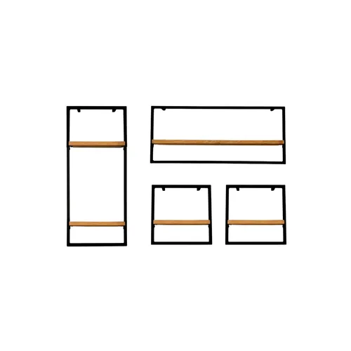 4-tlg. Set Wandregale - Eichenholz natur mit schwarzem Rahmen - Vielseitige Wandregale aus geöltem Eichenholz, ideal für stilvolle Dekoration und optimalen Stauraum. Set enthält 4 Regale in verschiedenen Größen für jeden Raum.