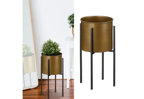 CEPEWA Blumentopf Pflanztopf gold auf schwarzem Gestell 24x50cm - Garten-Zubehör mit stilvollem Design, ideal für kleinwachsende Pflanzen und ein echter Hingucker in jedem Raum.