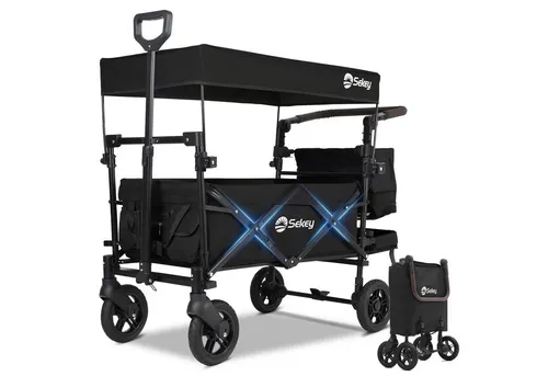 Sekey Faltbarer Bollerwagen mit Dach für 2 Kinder in schwarz von Sekey