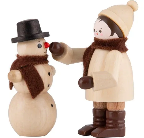 Volkskunstwerkstatt Romy Thiel Dekofigur Thiel-Figur Schneemannbauer mit Schneemann - natur (2-teilig - 6cm) vo