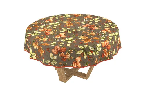 Abwaschbare Tischdecke 100x100cm Rund Braun mit Herbstlaub-Motiv - Elegante abwaschbare Tischdecke in Baumwolloptik mit stilvollem Blätter-Motiv, ideal für besondere Anlässe und den täglichen Gebrauch. Wetterfest und leicht zu reinigen – perfekt für drinnen und draußen!