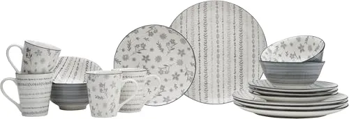 Ritzenhoff Breker Kombiservice Sendai, 16-teiliges Set - Elegantes Geschirr-Set in Grau und Weiß aus Keramik, ideal für stilvolle Essenspräsentationen und gesellige Runden.