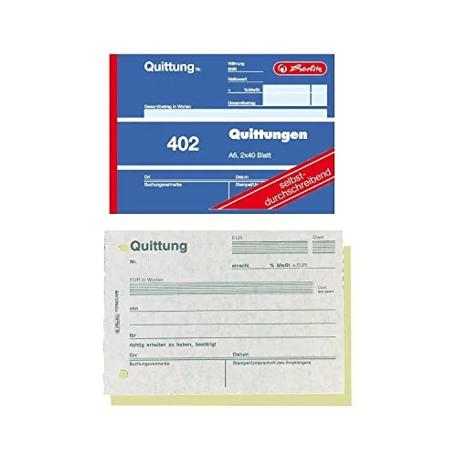 Herlitz 886622 Quittungsblock A6, 2 x 40 Blatt, selbstdurchschreibend, 10 Stück (2 x 40 Blatt)