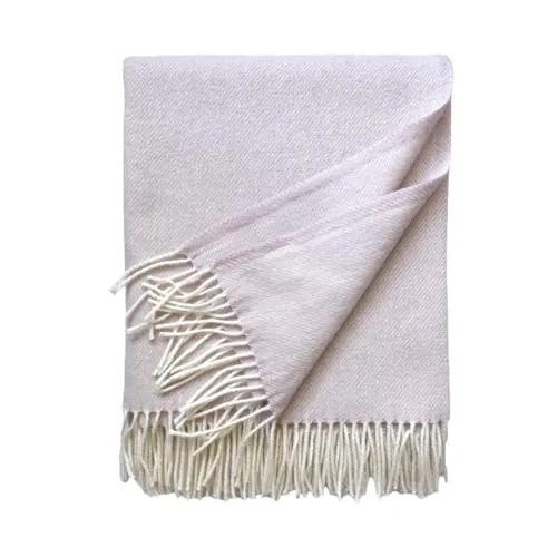 JOWOLLINA Wolldecke Plaid mit Fransen 100% Schurwolle (145x180 cm, Uni Blassrosa)