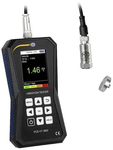 PCE Instruments Vibrationsmesser PCE-VT 3800 mit externem Sensor - Schwingungsmesser zur präzisen Überprüfung von Maschinen und Anlagen, inkl. Software für Spitzenwertmessung nach ISO 10816-3 und speicherbare Messdaten.