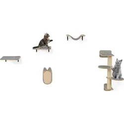 GOPLUS Katzenkletterwand Set aus Holz - 4-stöckiger Wandkatzenturm mit Kratzbrett, Hängematte & 2 Plattformen - Katzenmöbel für aktives Spielen: Der mehrstöckige Wandkatzenturm bietet Ihrer Katze mit Plattformen, Kratzbrett und Hängematte einen aufregenden Spielplatz. Ideal zur Förderung von Bewegung und Spielspaß!