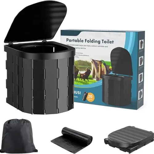DUOJIN Camping Toilette, Tragbare Toilette für Erwachsene und Kinder, Faltendes wasserdichtes Porta Töpfchen für Camping, Auto, Eimer, Reisen, Outdoor, Wandern, Ausflüge, Boot, Strand, Zelt (Schwarz)