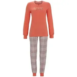 Ringella Pyjama - Schlafanzug mit Strickbündchen und karierter Hose rot 44