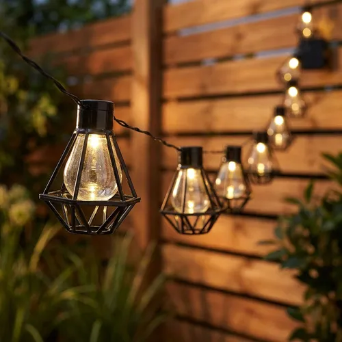 Solarlampe Lichterkette für den Garten - LED Retro Gitter Außenlampe - Kreative Lichterkette mit 10 warmweißen LEDs, ideal für stimmungsvolle Garten- und Terrassendekoration. Solarbetrieben, wetterfest (IP44) und energieeffizient für bis zu 8 Stunden Leuchtdauer.