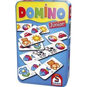 Schmidt Spiele 51240 Domino Junior - Kindgerechtes Legespiel in Metalldose für 2-6 Spieler, ideal für Kinder ab 3 Jahren