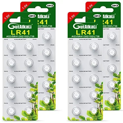 GutAlkaLi 40 Stück AG3 LR41 1.5V Alkaline Knopfzelle Batterien Ohne Quecksilber Knopfzellen