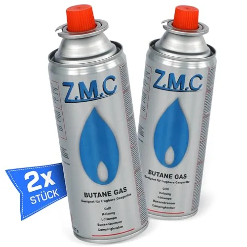 Z.M.C 2X Butan Gaskartuschen 227g mit Ventil Typ MSF-1a, Universal Gaskartusche Butangas Kartuschen mit Bajonett Anschluss für Campingkocher, Gasheizung, Gasbrenner, Unkrautbrenner, Lötbrenner