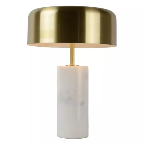 Licht-Erlebnisse Tischleuchte Marmor Metall Weiß Gold Wohnzimmer Büro 36,5 cm klein G9 bis 7 W 3-flammig Kabeldimmer stylische Tischlampe Schreibtisch DELUXI