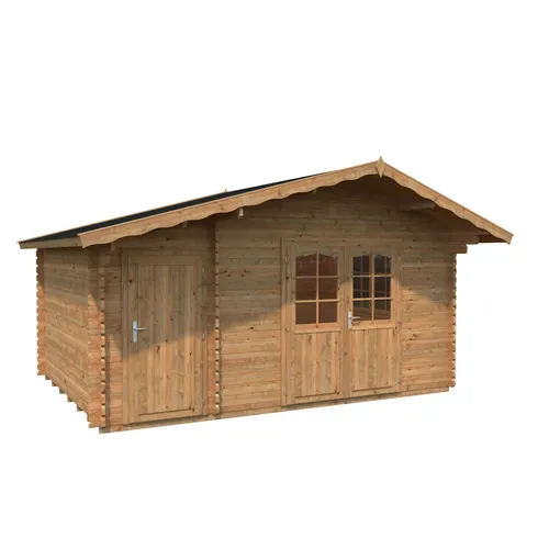 Palmako Gartenhaus Modell Emma 14,2 m² - Vielseitig und Robust - Das Palmako Gartenhaus Emma 14,2 m² überzeugt mit 34 mm starken Wandbohlen aus nordischer Fichte und bietet flexiblen Stauraum für Werkzeuge und Gartenmöbel. Perfekt für den Garten!
