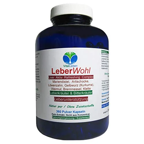Leber Wohl 7 Leberkräuter & Bitterstoffe 360 Kräuter Kapseln Leber Liver Refreshing Leberunterstützung NATUR pur OHNE Zusatzstoffe. 26482-360