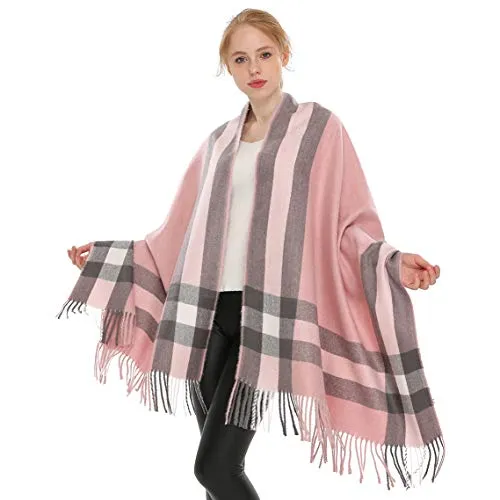 Longwu Damen weichen Cashmere Wolle Schal große Pashminas Schal und Wrap warme Stola Decke-Pink2