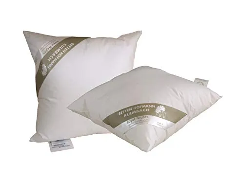 Betten Hofmann Kopfkissen 2 Stück - Nackenkissen 40x40 cm aus 100% Baumwolle - Hochwertige Kopfkissen 40x40 cm, ideal für Rückenschläfer und Seitenschläfer. Waschbar bis 60°C, allergieneutral und temperaturausgleichend. Made in Germany mit fränkischen Gänsedaunen.