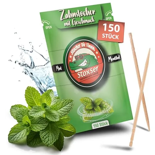 Stoxser 150 x Zahnstocher mit Geschmack Mint/Menthol die Geschmacksrevolution Zahnstocher Geschmack Kein Kaugummi Unterstützend zu Zahnpasta Zahnsteinentferner Zahnseide Zuckerfrei