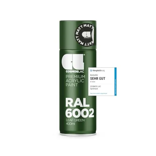 COSMOS LAC Acryllack Blatt grün, matt Sprühdose in vielen RAL Farbtönen - 400ml Spraydose perfekt für DIY, Upcycling und andere Lackierarbeiten geeignet (RAL 6002 - Laubgrün Matt)