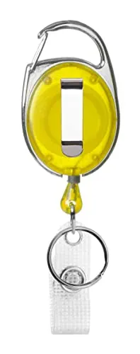 Karteo Ausweishalter Jojo ausziehbar gelb [1 Stück] Ausweis Jojo mit Karabinerhaken und Gürtelclip und Vinylschlaufe als Ausweishalter für Kartenhüllen Ausweishüllen