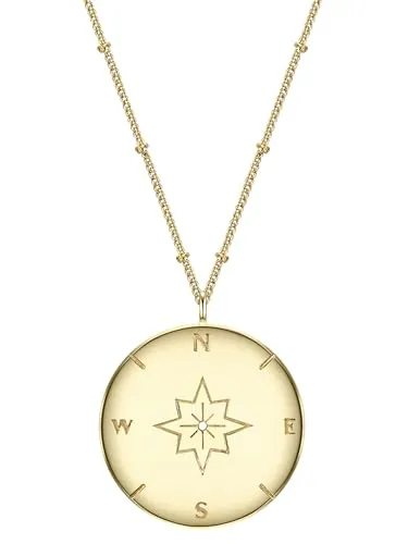 GLANZSTÜCKE MÜNCHEN Damen-Kette mit Anhänger Kompass Sterling Silber gelbvergoldet 50 + 5 cm - Silber-Kette mit Symbol