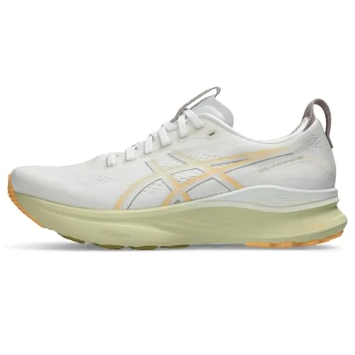 ASICS GEL-KAYANO 32 Laufschuh, Gr. 43,5, weiß/orange glow - Laufschuhe für mehr Stabilität und Komfort, ideal für Lauftraining mit innovativer GEL-Technologie zur Dämpfung und sanftem Abrollen.