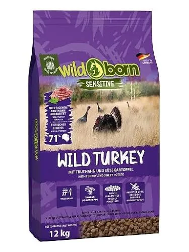 Wildborn Wild Turkey 12kg - Premium Hundefutter - Hundefutter mit 71% frischem Truthahnfleisch, ideal für Allergiker. Enthält wertvolle Heilkräuter zur Unterstützung von Verdauung und Gelenken.