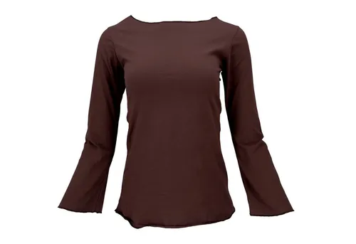 GURU SHOP Basic Langarmshirt mit Trompetenärmeln - Braun, Damen, Größe M - Ein elegantes Basicshirt mit Trompetenärmeln aus nachhaltiger Baumwolle. Ideal für vielseitige Outfits, bietet es hohen Tragekomfort und ist angenehm auf der Haut.