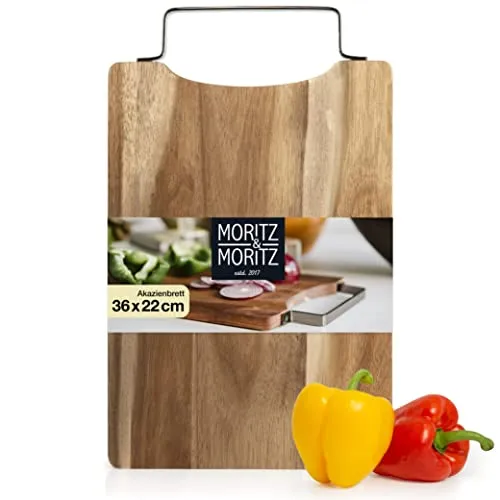 Moritz & Moritz Schneidebrett Holz 36x22cm - Holzschneidebrett aus massiver Akazie - Servierbrett Holz für Käseplatte - Holzbrett Küche langlebig, messerschonend, leicht zu reinigen