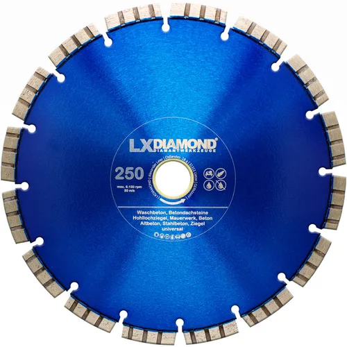 LXDIAMOND Diamant-Trennscheibe 250 mm x 30,0mm Stahl-Beton Stein-Säge Waschbeton
