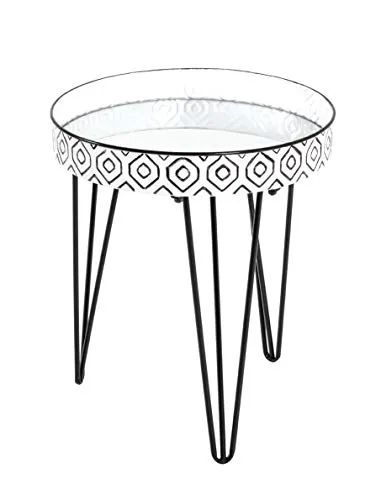 HAKU Möbel Beistelltisch Art Deco - schwarz, weiß, Metall, Spiegel - Eleganter Beistelltisch im Art Deco Stil, mit einem stabilen Stahlrohrgestell und einer stilvollen Ablagefläche aus lackiertem Metall. Ideal für moderne Wohnzimmer.