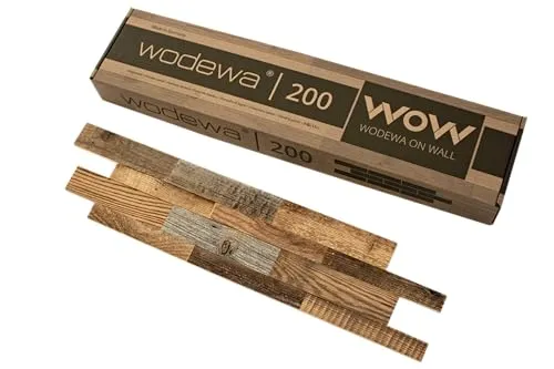 wodewa Designpaneel Altholz Kiefer | Vollholz Wandverkleidung 3D-Optik Selbstklebend | Echtholz Wanddeko 3D Selbstklebend | 700x160mm Holzpaneel | Made in Germany