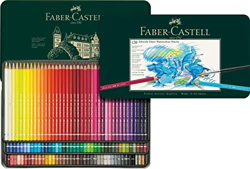 Faber-Castell Aquarellstifte Albrecht Dürer 117511 - 120 Stück im Metalletui - Schreibutensilien mit 120 hochwertigen Aquarellstiften, ideal für kreative Künstler. Perfekt wasservermalbare Mine für brillante Effekte und Lichtbeständigkeit. Made in Germany.